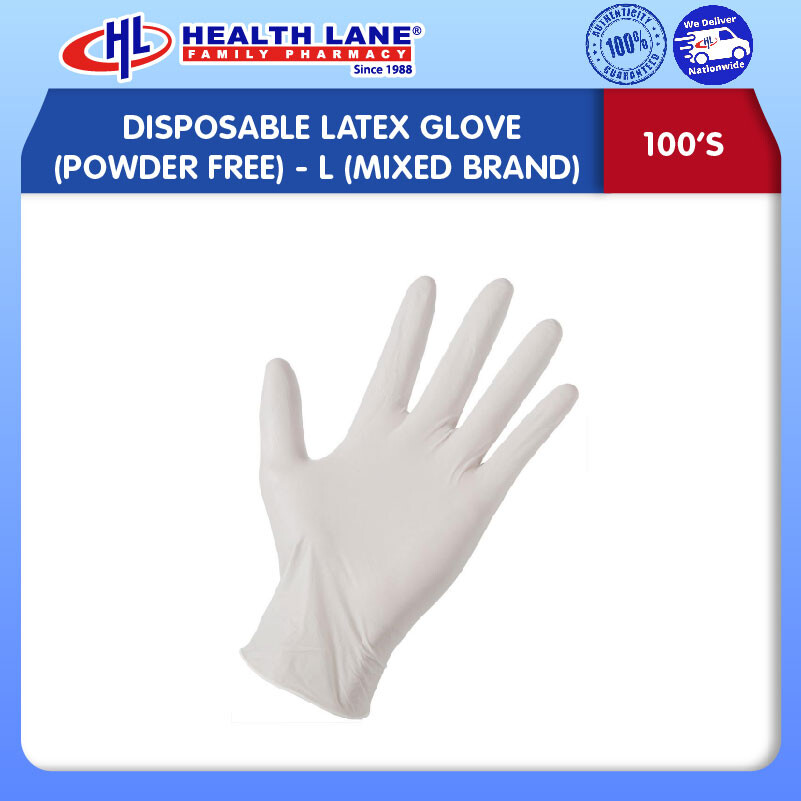 DISPOSABLE LATEX GLOVE (POWDER FREE)- L (MIXED BRAND) (100'S)